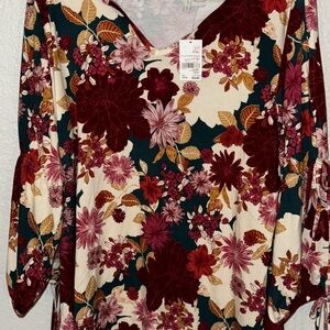 Cato Burgundy and Cream Floral Blouse